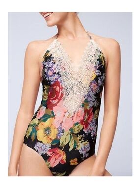 Anthropologie Allihop Lace Front Floral One-Piece Bathing Suit